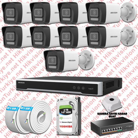 Hikvision 09 İp Kameralı 4mp Hibrit Colorvu Kamera Seti